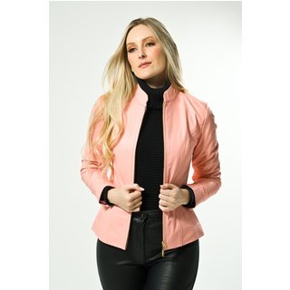 Blazer de Couro NP Couros Casual Gola Padre Rosa Pelica