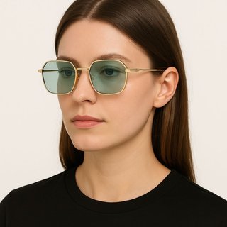 Óculos de Sol Dourado Feminino Lente Azul Claro UV400 Verde