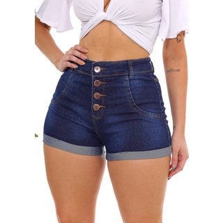 Shorts Jeans Feminino GARAIS MODA Azul Escuro Elegante Com Quatro Botões Confortável Tecido Premium