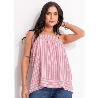 Blusa Em Viscose Plana Quintess Listrado Rosa E Cinza