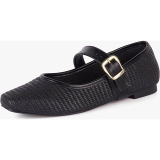 Sapatilha Feminina Takata Bico Quadrado Fivela Boneca Tramada Preto