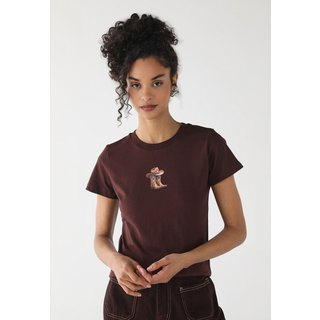 Camiseta Feminina Baby Tee Fiveblu Estampada Cow Boots Marrom