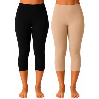Kit 2 Calças Capri Segunda Pele Anágua Modeladora Feminina Preto e Bege