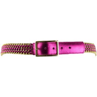 Cinto Crisfael De Couro Metalizado Legítimo Pink - Battaglia