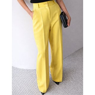 Calça Wide Leg Pantalona Alfaiataria Feminina Dra Maia Amarela