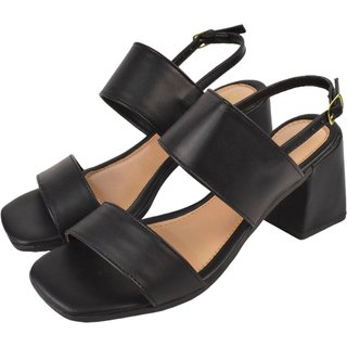 Sandália Feminina CM Calçados Bico Quadrado Salto Alto Casual Santorine Preto