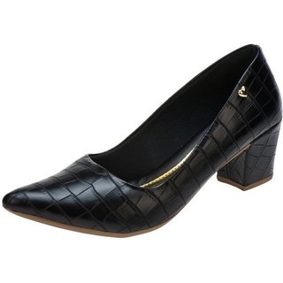 Scarpin Lumiss Salto Grosso Croco Preto