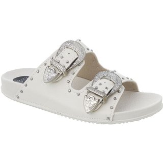 Sandália Papete Feminina Rasteirinha Fivelas Moda Original Off-white