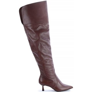 Bota de Couro Legítimo Over The Knee Kayla Marrom Marrom