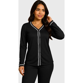 Pijama Blogueira Tetê Variedades Manga Longa Confortável Moda Feminina Casual Básico Preto