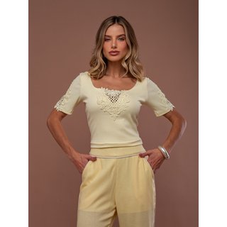 Blusa Clubsoda Rib com Pala renda Amarela