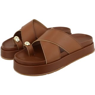Sandália Papete Feminina em X Plataforma Sola Alta Caramelo Tellini Store