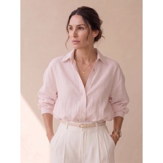 Camisa Feminina Social Casual Oversized Manga Longa Rosa