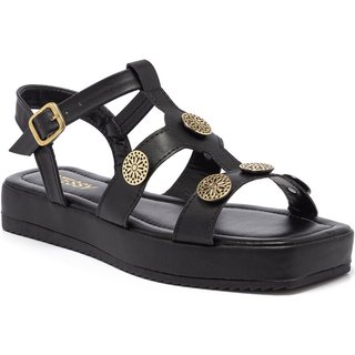 Sandália Papete Flatform Feminino Almofadada Plataforma Moda Preto