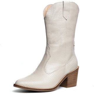 Bota Western Texana Bico Fino Country Couro Croco Off White Tellini Store