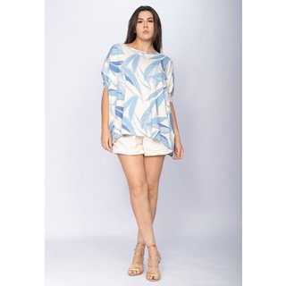 Blusa Cabanafree Ampla Malha Morcego Manga Curta Verde Selvagem Blue