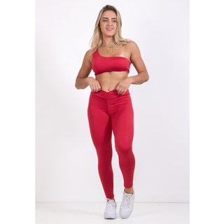 Conjunto Calça Legging Transpassada Suplex Lisa+Top Uma Alça Academia Fitness Vermelho 90% poliéster 10% elastano Tamanhos P M G GG Não desbota, não desfia