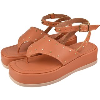 Sandália Chinelo Plataforma Feminina CM Calçados Santorine Confort Caramelo Hotfix