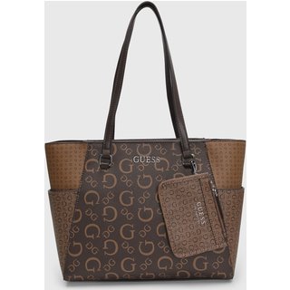 Kit Bolsa e Porta Moedas Guess Monograma Marrom