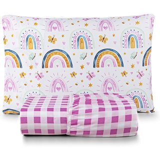 Jogo de Cama Lençol Casa Scarpa Lutti Solteiro 200 Fios Estampado 2 Peças Arco íris Rainbow Rosa