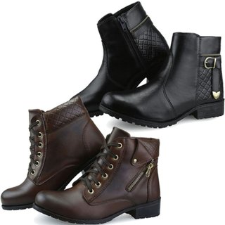 Kit 2 pares de Coturno Bota Feminino Mr Try Shoes Salto Baixo Preto