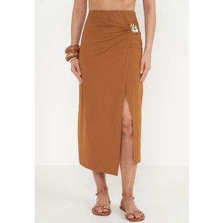 Saia Feminina Colcci Midi Assimétrica Drapeada Caramelo