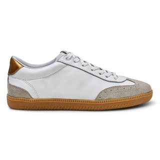 Tênis Casual Couro Feminino Confortável Versátil Branco/Cinza 34 Branco