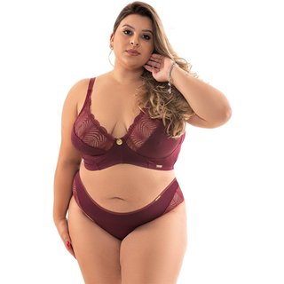 Conjunto IMI Lingerie Sem Bojo Em Microfibra E Renda Plus Size Betânia Vinho