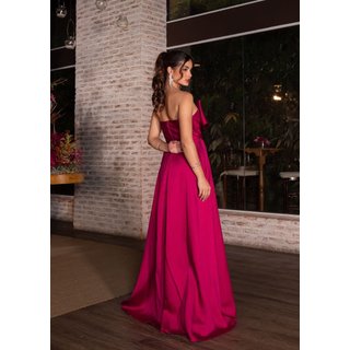 Vestido Longo de Festa Madrinhas Tomara que Caia detalhe no Busto Yntie Fúcsia
