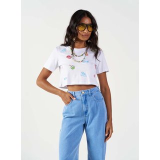 Camiseta Feminina Encurtada Bordada Colcci CLC Branco
