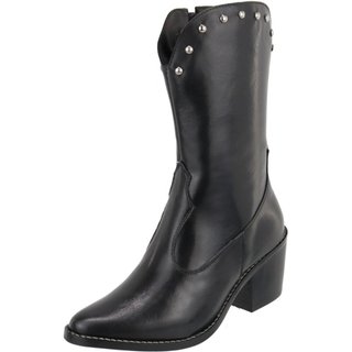 Bota em Couro Texana Western Cano Medio Bico Fino Country Couro Preto Kuento Shoes