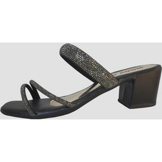 Sandália Feminina Moda Pé Tamanco Salto Grosso 5 cm Preto