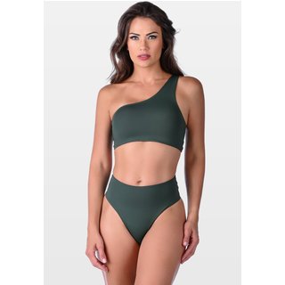 Biquíni Summer Soul Um Ombro Só Sem Bojo Fio Dental Duplo Cintura Alta Verde Escuro