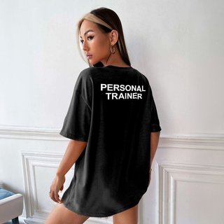 Camisa Camiseta Feminina Estampada Personal Trainer 100% Algodão Fio 30.1 Penteado - Preto