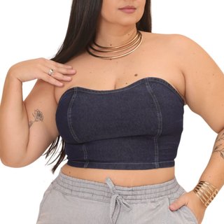 Top Cropped Jeans Loka Plus Size Tomara que Caia Jeans Azulão