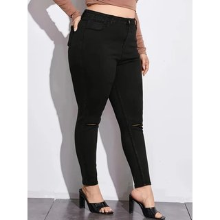 Calça Jeans Plus Size Feminina Safira Moda Rasgada Preta
