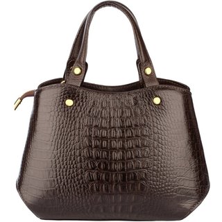 Bolsa Andrea Vinci Baú Pequena De Couro Croco Megan - Café