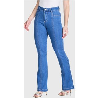 Calça Flare HNO Jeans Boca De Sino Costura Frontal Azul