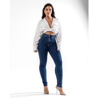 Calça Jeans Mom Feminina Cintura Alta Básica com Elastano 00201 Escura Consciência