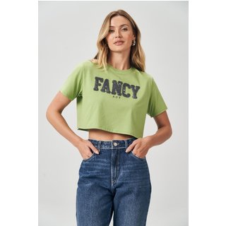 T-Shirt Cropped Fancy Paetê Feminina Acostamento
