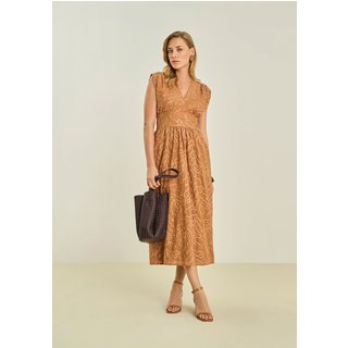 Vestido Maria Valentina Ajustado Decote V Sem Manga Longo Marrom