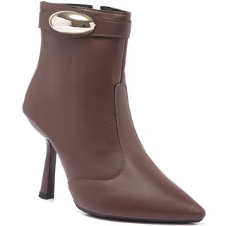 Bota Feminina Cano Curto Bico Fino Salto Alto Lesma Elegante Marrom