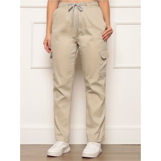 Calça Jogger Sarja Cargo Feminina Areia