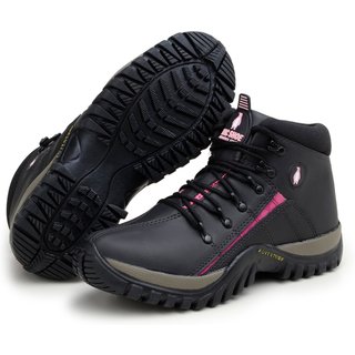 Bota Coturno Bia Ramos Adventure Feminino para Trilha Trekking Confortavel Preto Pink