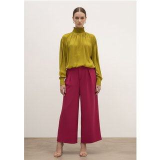 Blusa Iódice Solta Gola Alta Manga Longa Padrão Amarelo