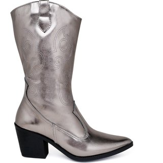 Bota Feminina Texana Western Cowtry Cano Médio Prata Velho