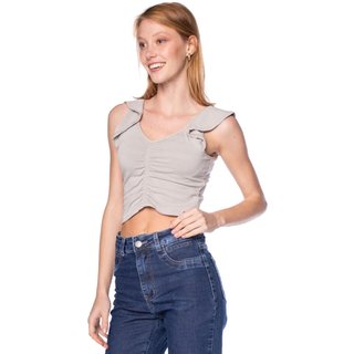 Blusa Cropped Feminina Cativa com Franzido Cinza