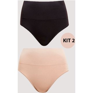 Kit 2 Calcinha Cinta MdMix Modeladora Cós Alto Preta e Bege