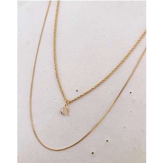 Colar Duplo Ponto de Luz Banho Ouro