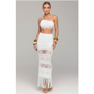 Conjunto Top e Saia Longa em Tricô Planet Girls Branco